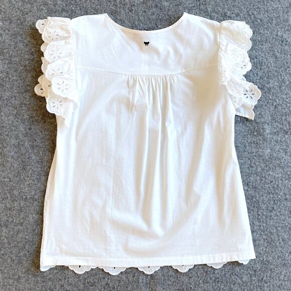 Weekend Max Mara Giulio Cotton Ruffled Eyelet Top Size S White Cottagecore - Picture 4 of 14